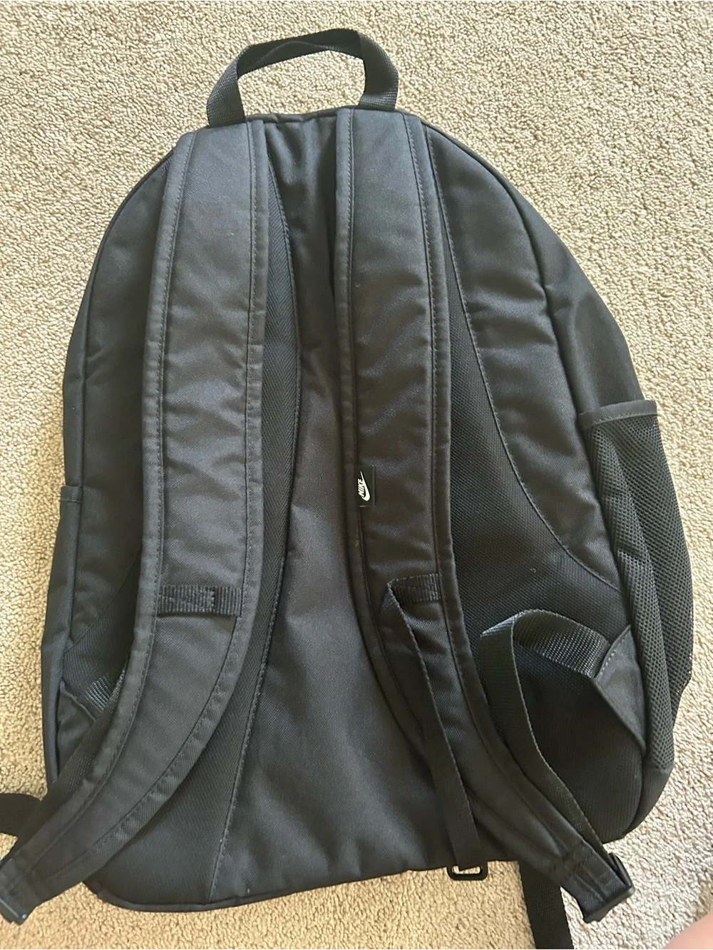 Nike Black Backpack with White Logo and Bungee Front